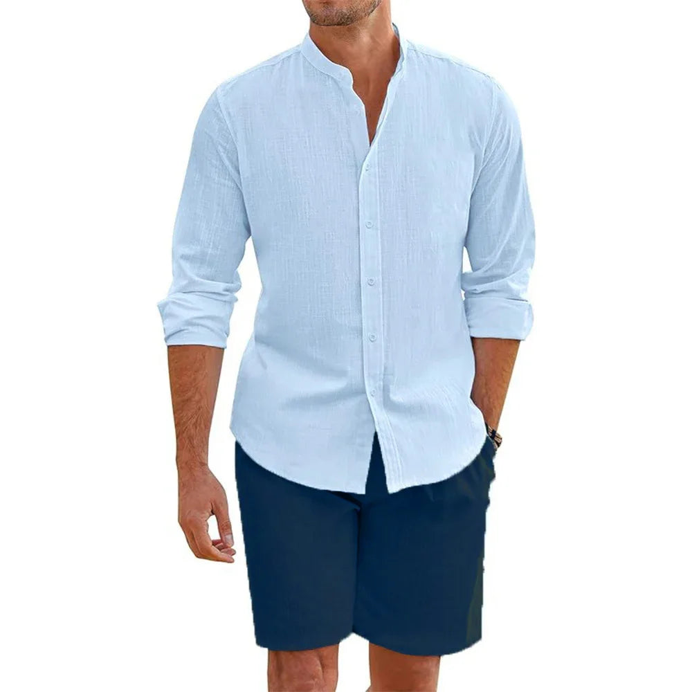 VALORIA | Men’s comfortable cotton linen shirt and shorts set lightweight natural fabric