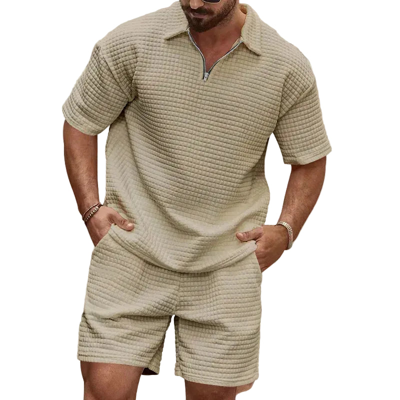 VALORIA | Men’s comfortable plaid polo and shorts set lightweight everyday wear