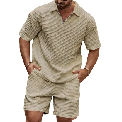VALORIA | Men’s comfortable plaid polo and shorts set lightweight everyday wear