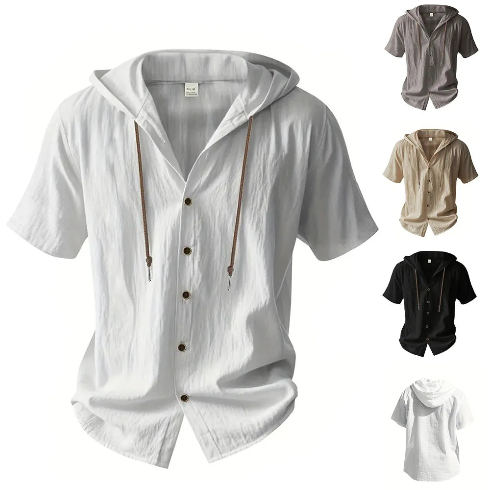 VALORIA | Men’s cotton linen hooded shirt