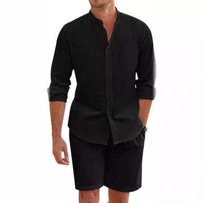 VALORIA | Men’s cotton linen shirt and shorts set breathable summer design