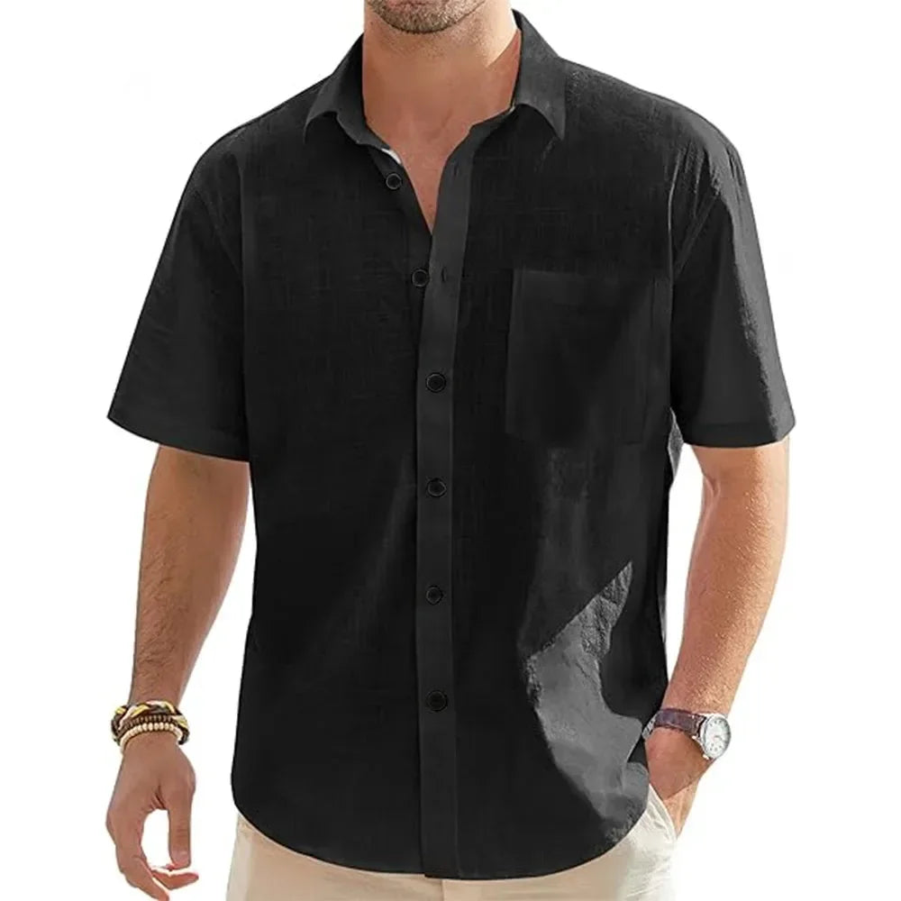 VALORIA | Men’s cotton linen short sleeve shirt breathable summer design