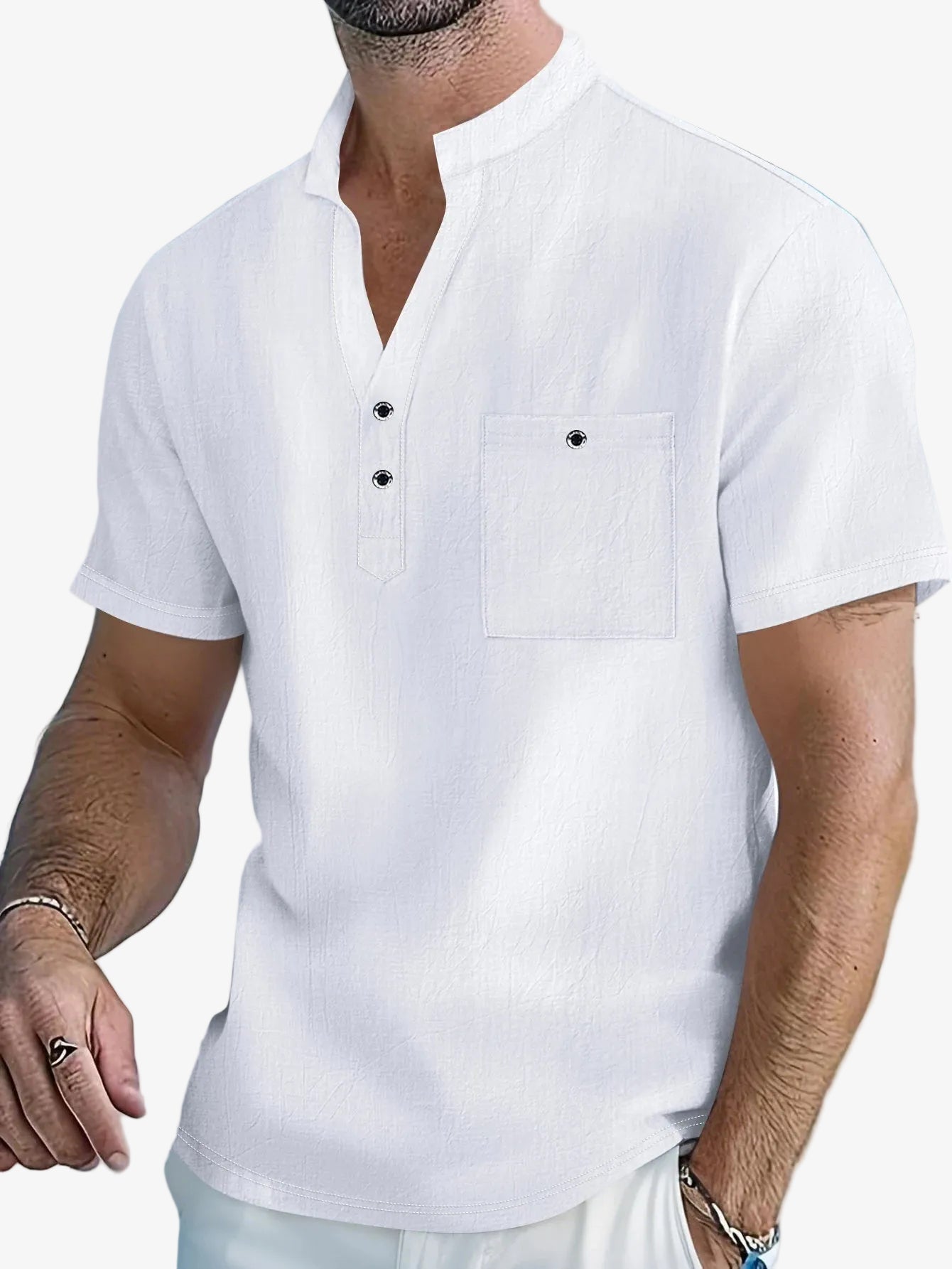 VALORIA | Men’s cotton linen stand collar shirt breathable summer design