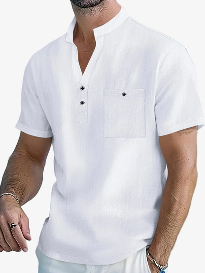 VALORIA | Men’s cotton linen stand collar shirt breathable summer design