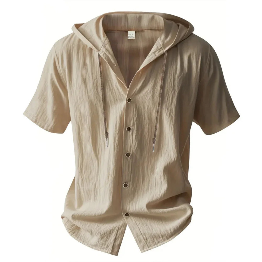 VALORIA | Men’s lightweight cotton linen hooded shirt for everyday comfort