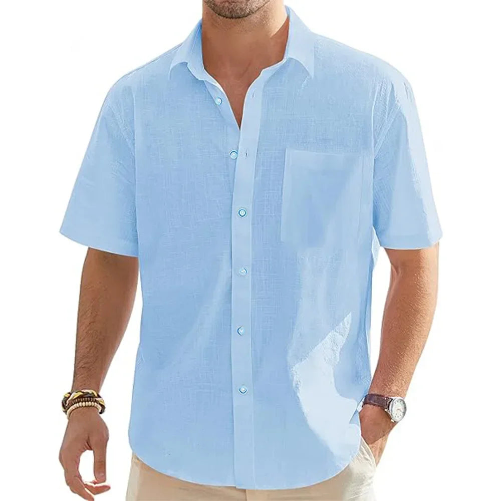 VALORIA | Men’s modern cotton linen short sleeve shirt everyday wear style