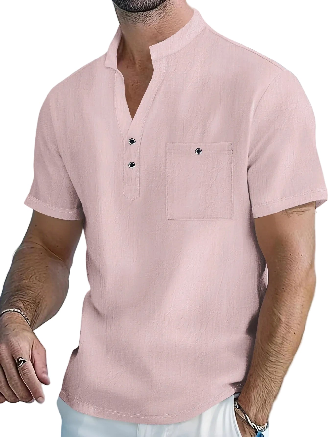 VALORIA | Men’s modern cotton linen stand collar shirt minimalist style