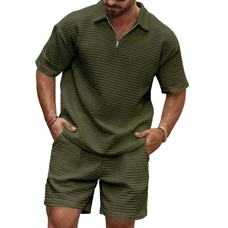 VALORIA | Men’s plaid polo and shorts set breathable summer design