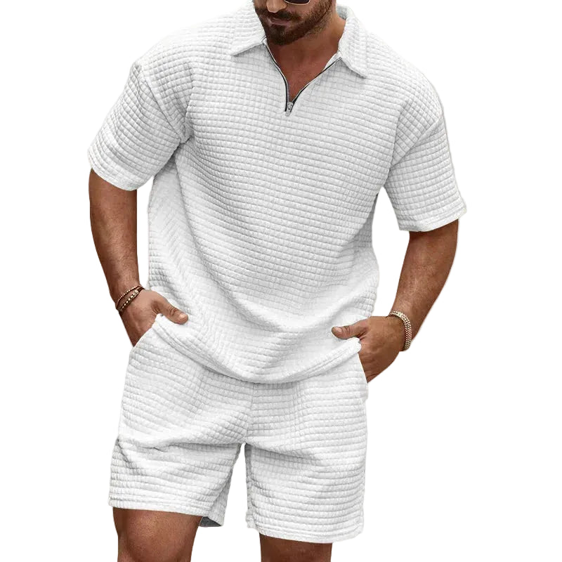VALORIA | Men’s premium plaid polo and shorts set classic check pattern