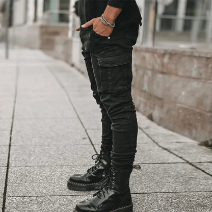 VALORIA | Men’s premium slim-fit denim cargo jeans combining utility and modern style