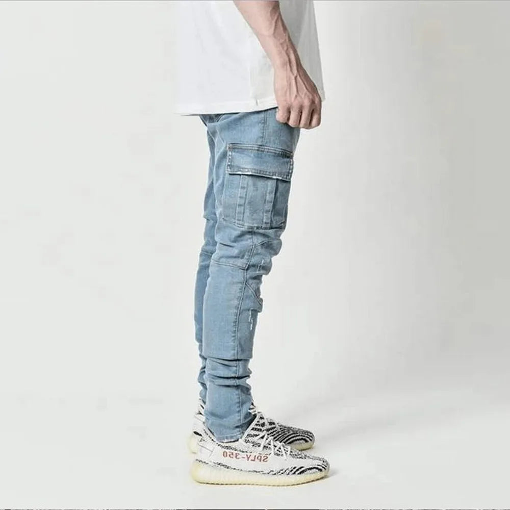 VALORIA | Men’s slim-fit denim cargo jeans with multiple utility pockets
