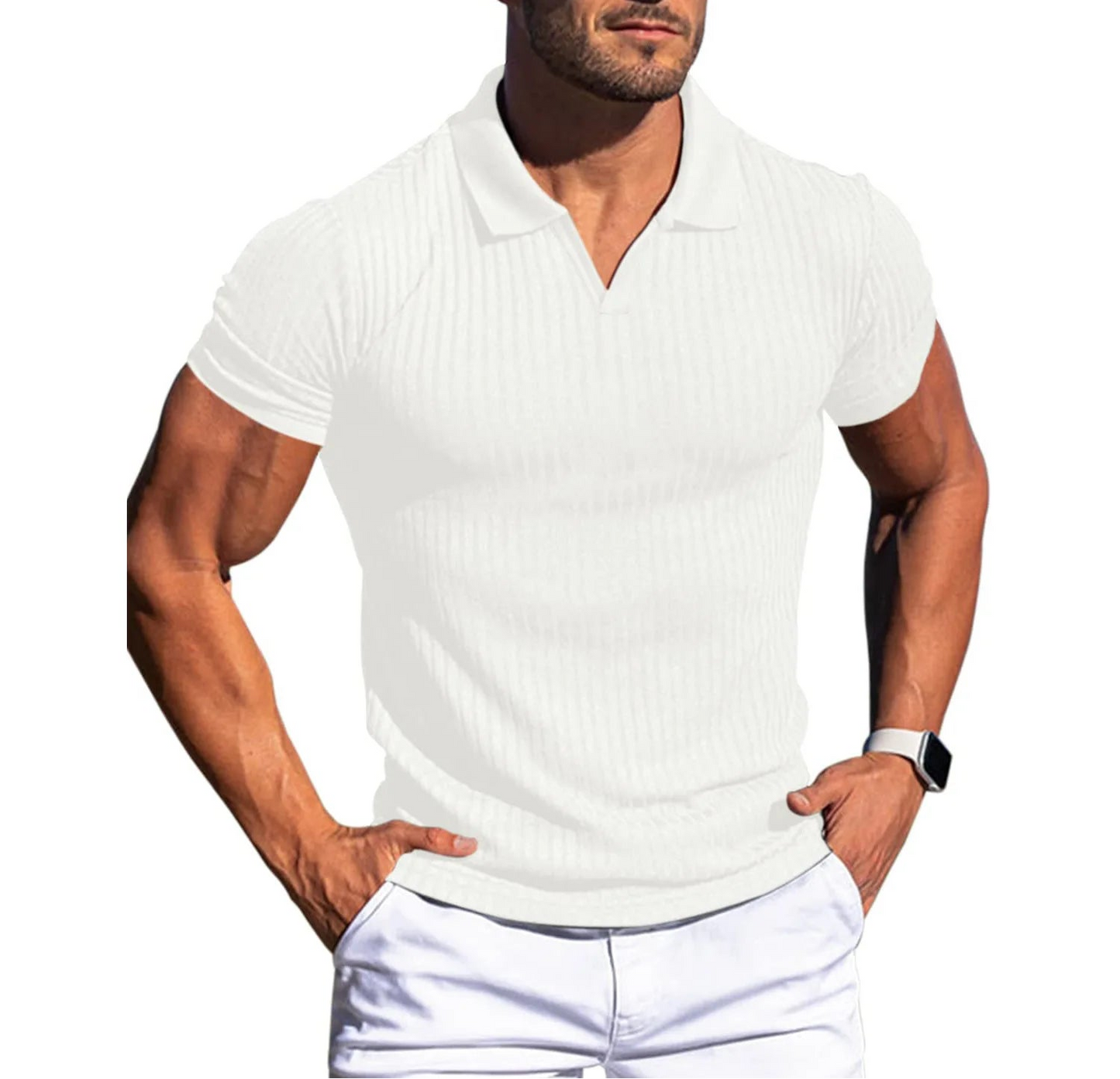 VALORIA | Men’s slim-fit knitted polo T-shirt designed for timeless comfort 