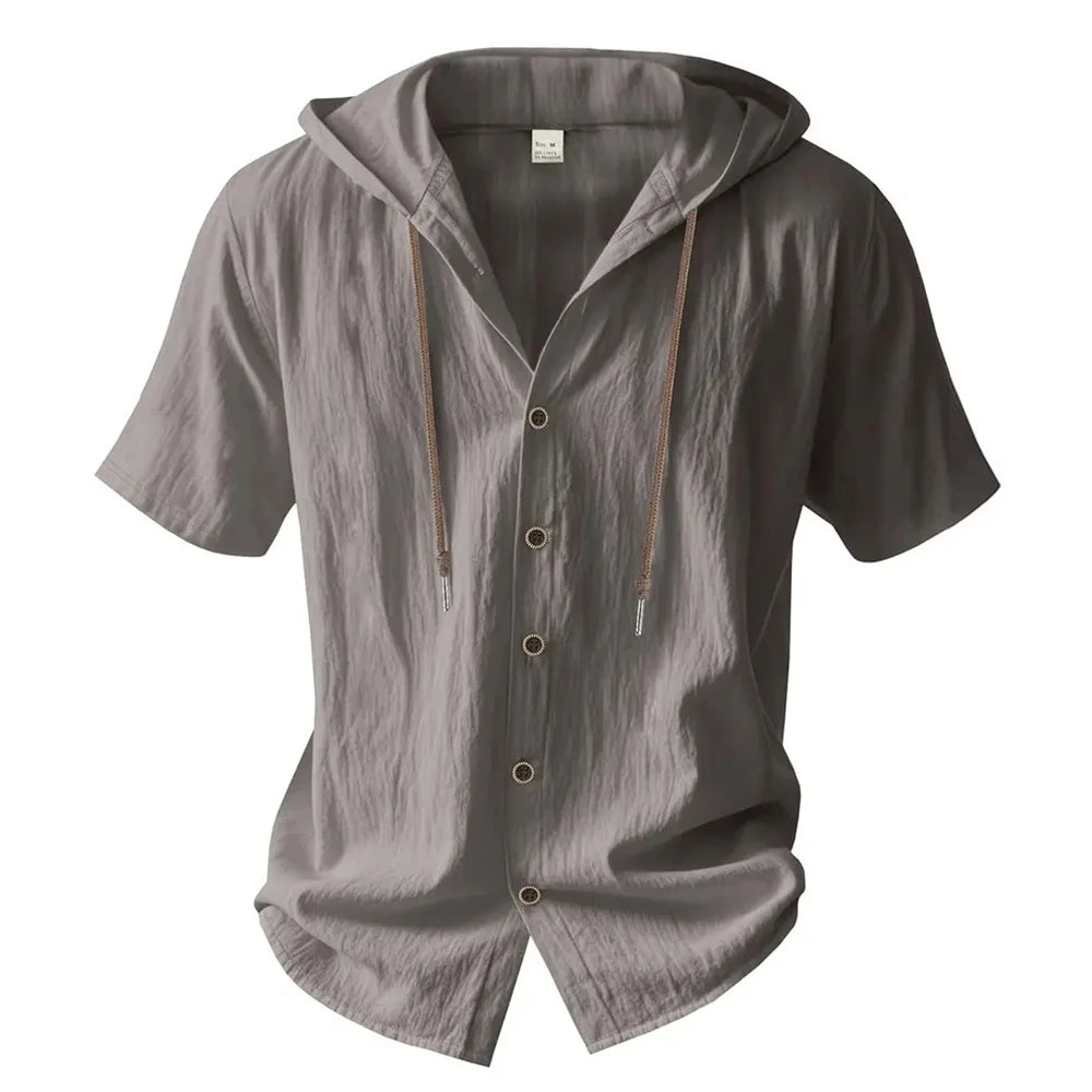 VALORIA | Men’s stylish cotton linen hooded shirt with relaxed fit