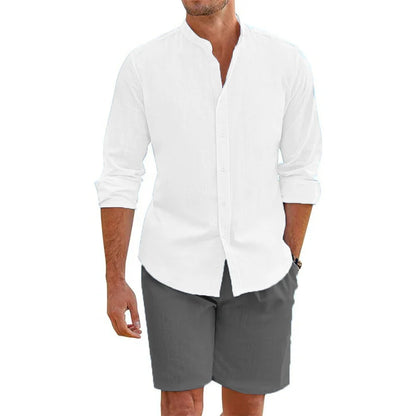 VALORIA | Men’s stylish cotton linen shirt and shorts set relaxed casual outfit