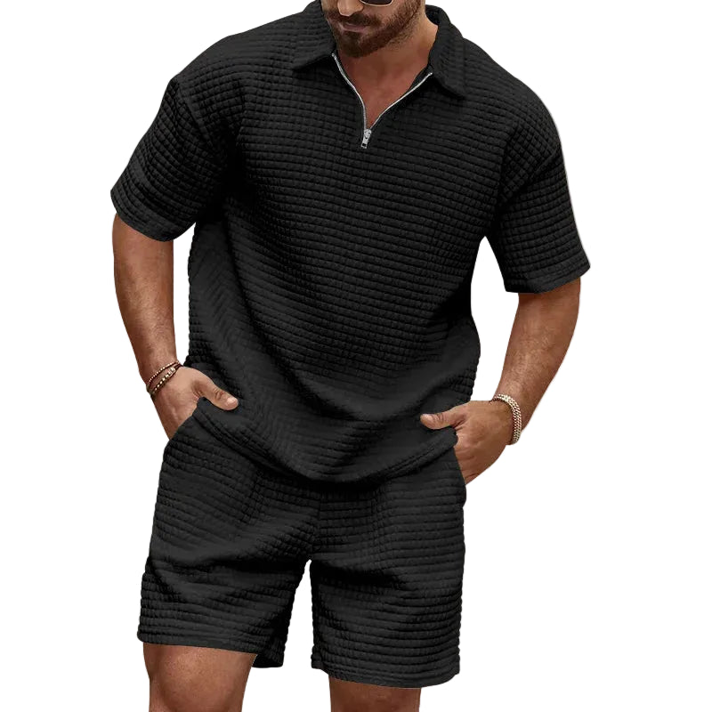 VALORIA | Men’s stylish plaid polo and shorts set coordinated casual outfit