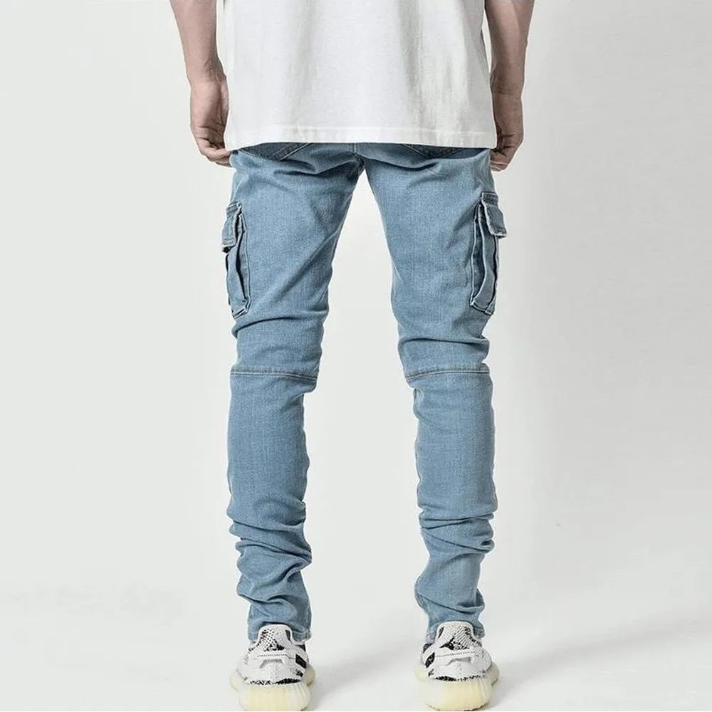 VALORIA | Men’s stylish slim-fit denim cargo jeans for casual streetwear