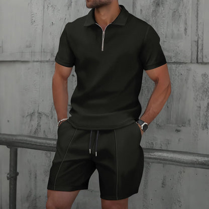 VALORIA | Men’s stylish waffle knit polo and shorts set casual coordinated outfit