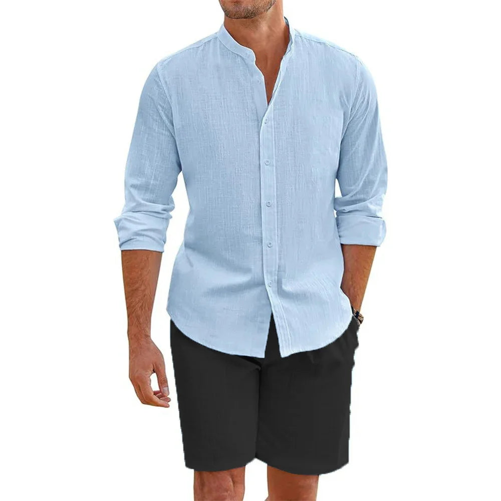 VALORIA | Men’s versatile cotton linen shirt and shorts set vacation and beach wear