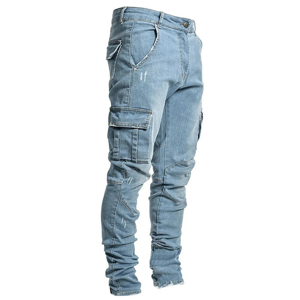 VALORIA | Men’s versatile slim-fit denim cargo jeans with durable denim construction