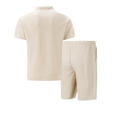 VALORIA | Men’s versatile waffle knit polo and shorts set vacation and leisure style