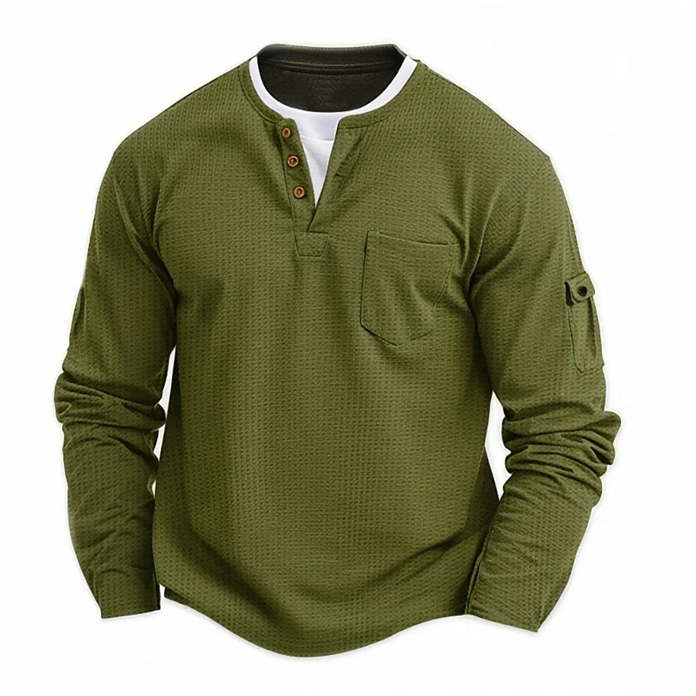 VALORIA | Men’s waffle Henley long sleeve shirt