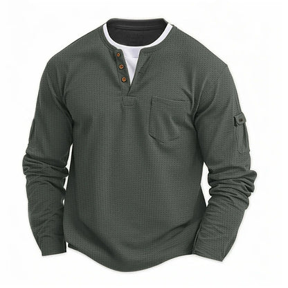 VALORIA | Men’s waffle Henley top with classic button neckline and comfortable fit