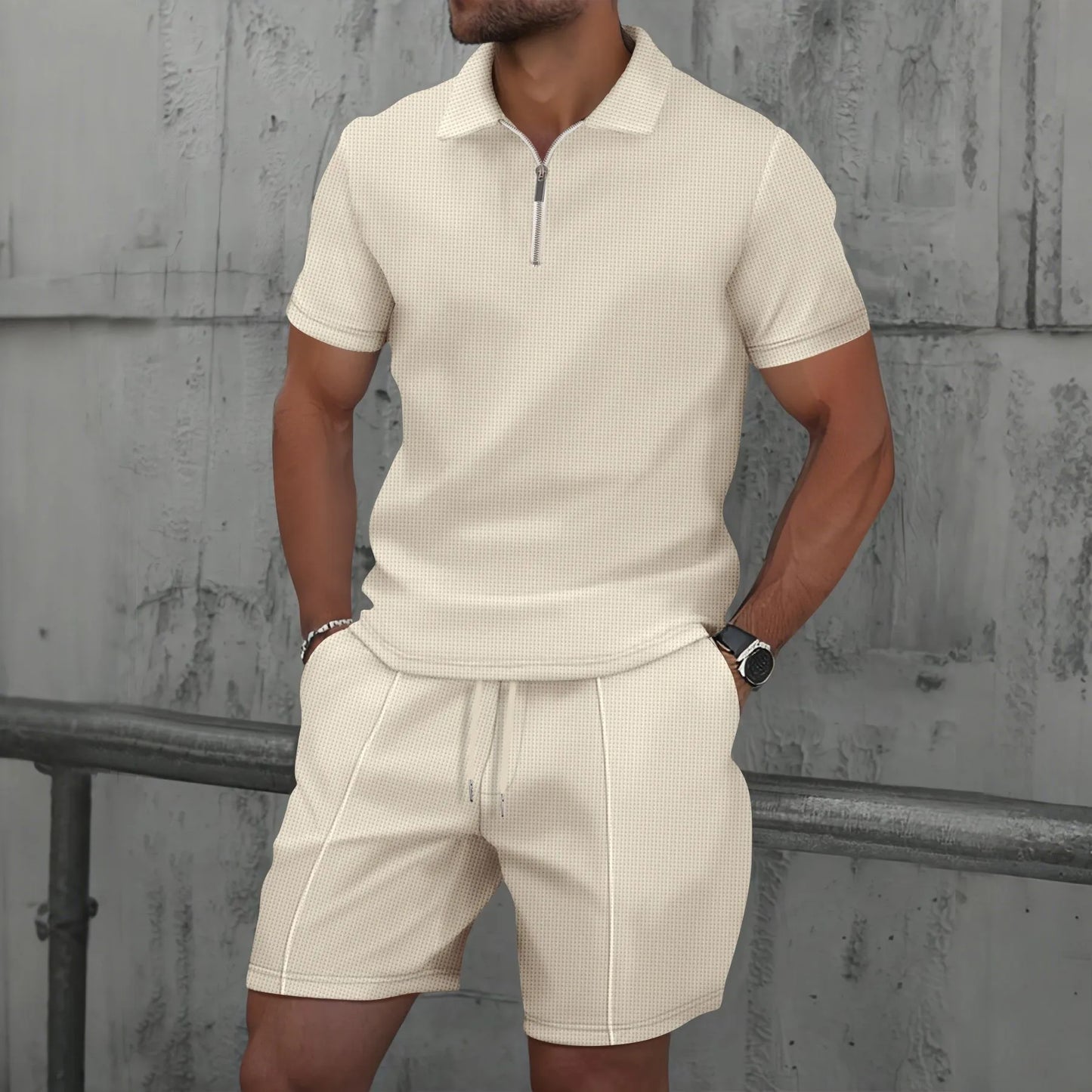 VALORIA | Men’s waffle knit polo and shorts set