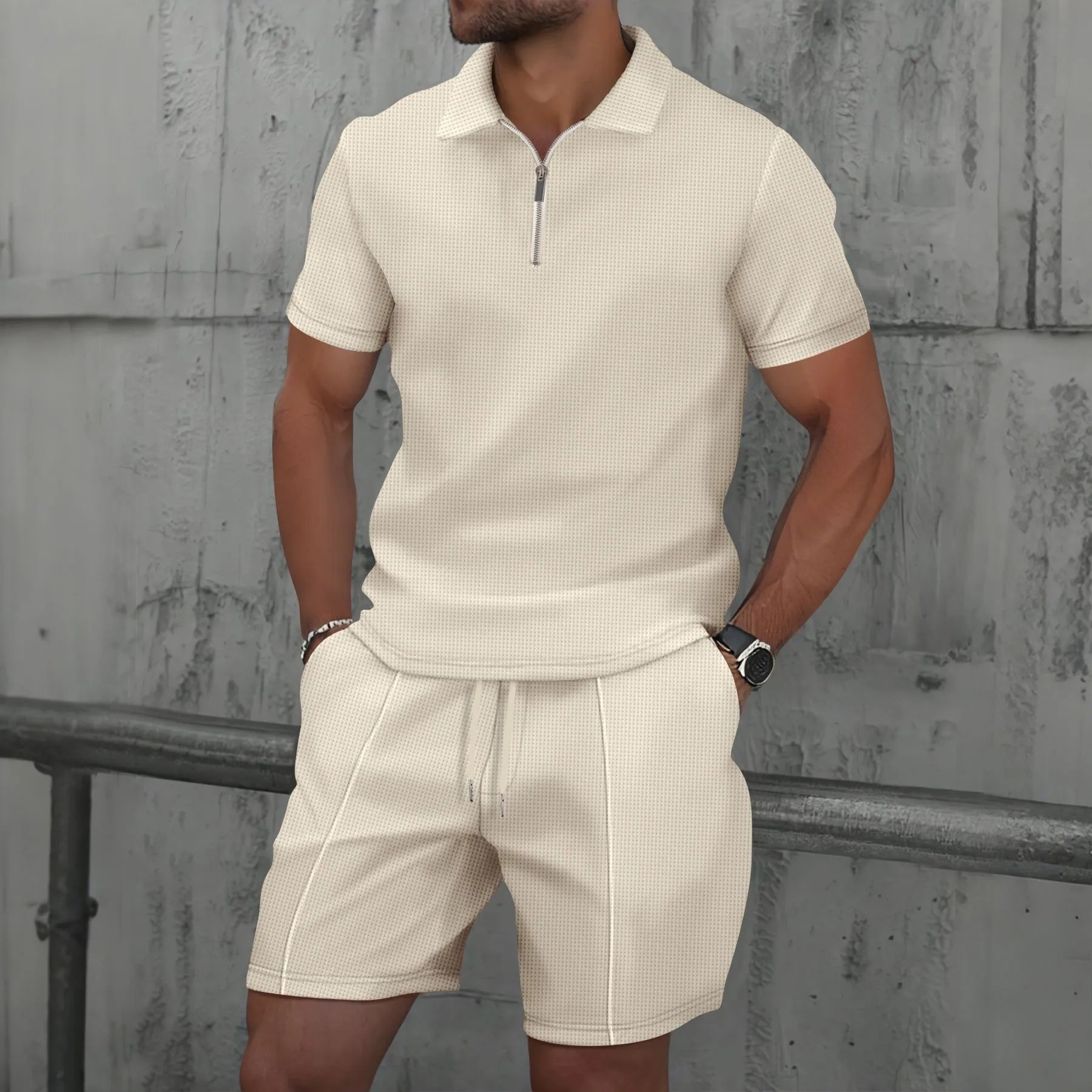 VALORIA | Men’s waffle knit polo and shorts set