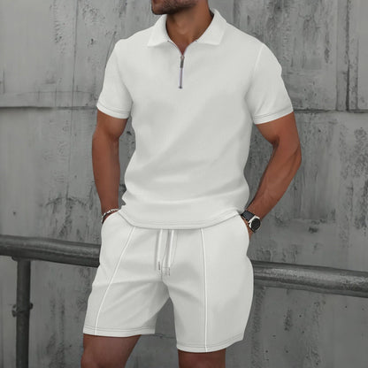 VALORIA | Men’s waffle knit polo and shorts set breathable summer design