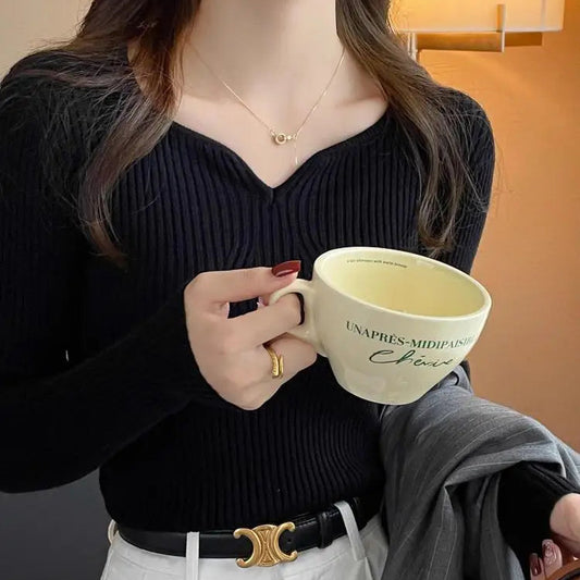 VALORIA | Slim Ribbed V Neck Sweater long sleeve design