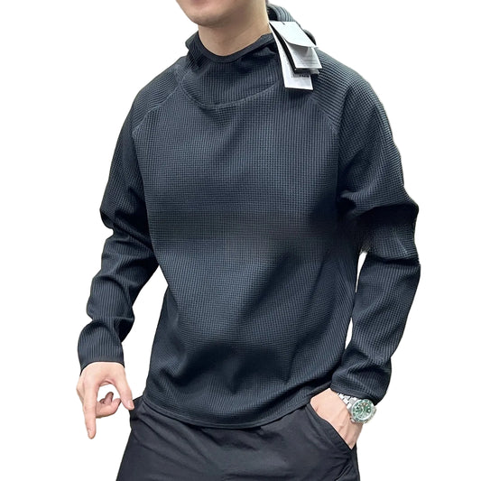 VALORIA | Waffle Knit Hooded High Collar Sweatshirt