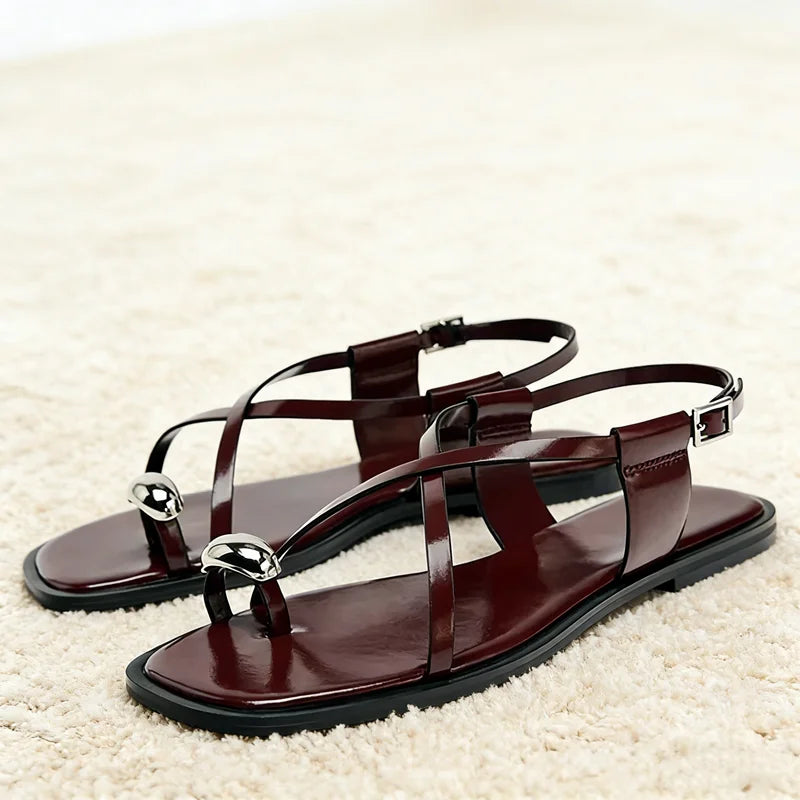 VALORIA | Women’s Cross-Strap Buckle Flat Sandals