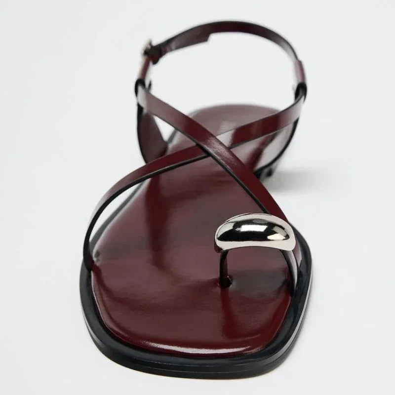 VALORIA | Women’s Cross-Strap Buckle Flat Sandals comfortable flat sandals for casual summer wear