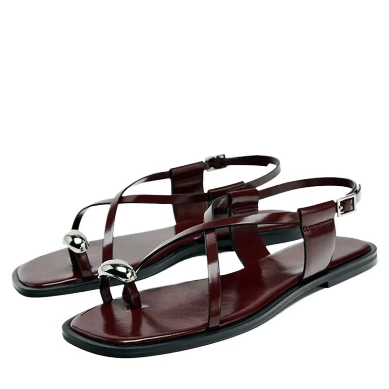 VALORIA | Women’s Cross-Strap Buckle Flat Sandals stylish everyday footwear with adjustable buckle closure