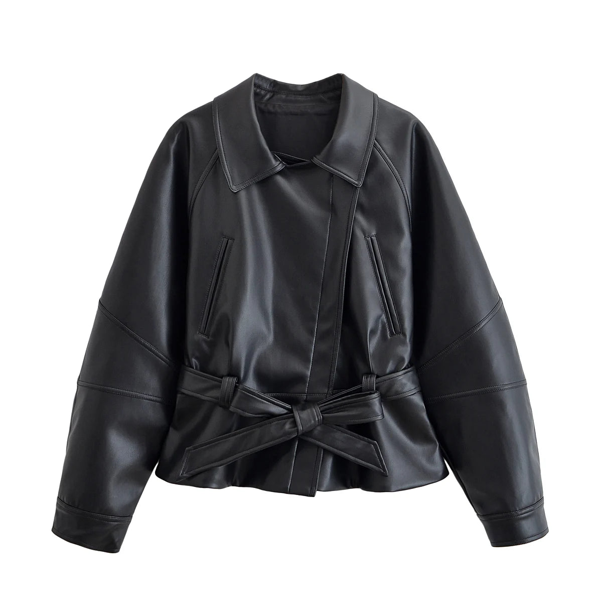 VALORIA | Women’s Faux Leather Belted Trench Coat