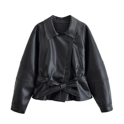 VALORIA | Women’s Faux Leather Belted Trench Coat