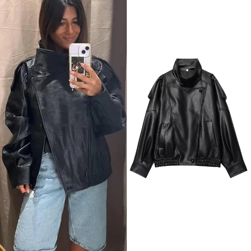 VALORIA | Women’s Faux Leather Oversized Jacket for Everyday Wear