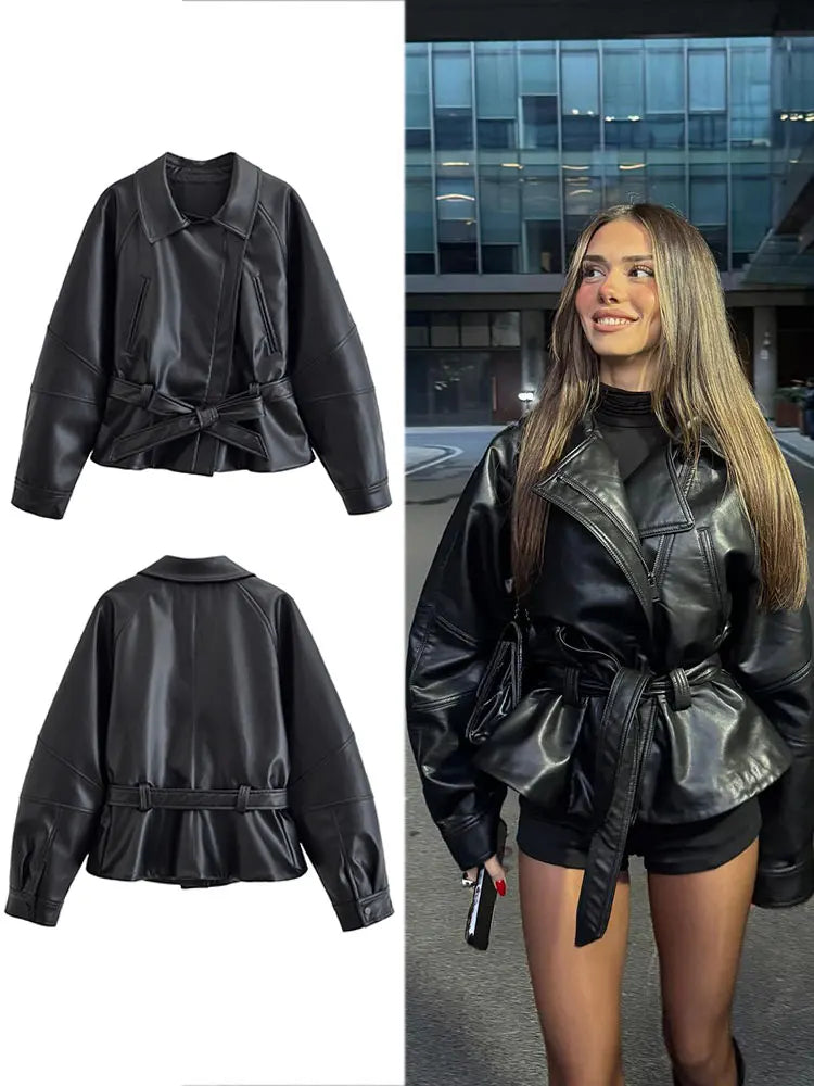 VALORIA | Women’s Faux Leather Trench Coat
