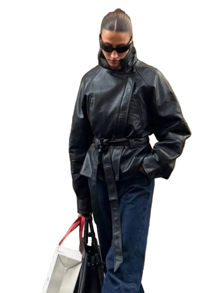 VALORIA | Women’s Faux Leather Trench Coat for Everyday Wear