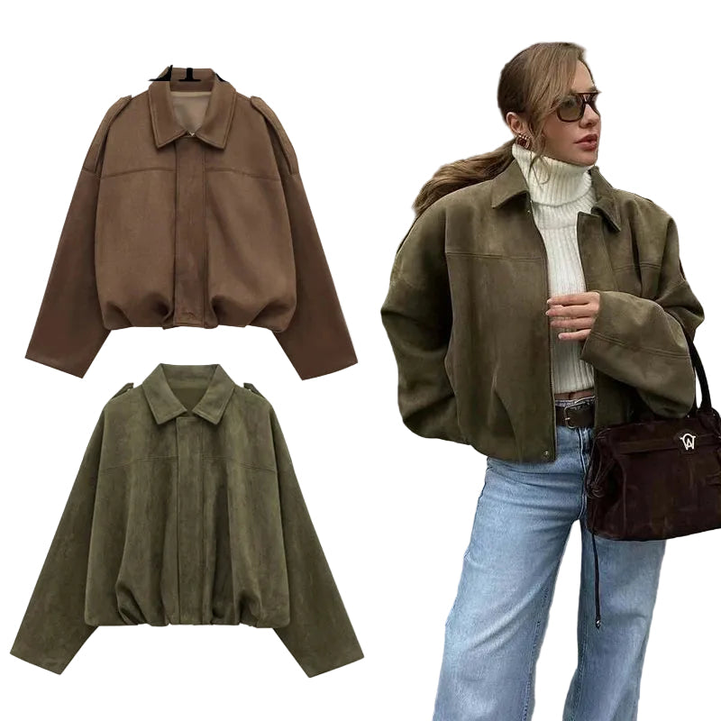 VALORIA | Women’s Faux Suede Bomber Jacket