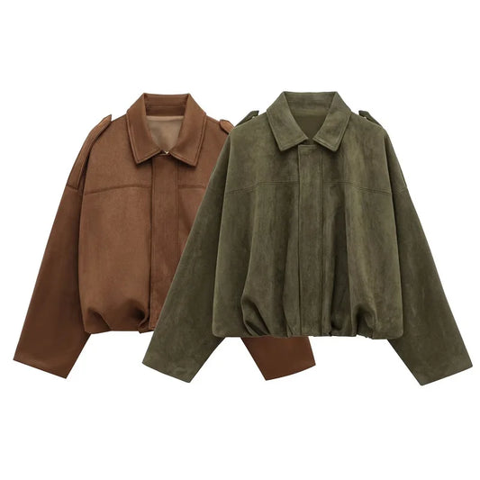 VALORIA | Women’s Faux Suede Bomber Jacket for Everyday Wear