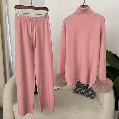 VALORIA | Women’s Fox Fur Cuff Knit Set 