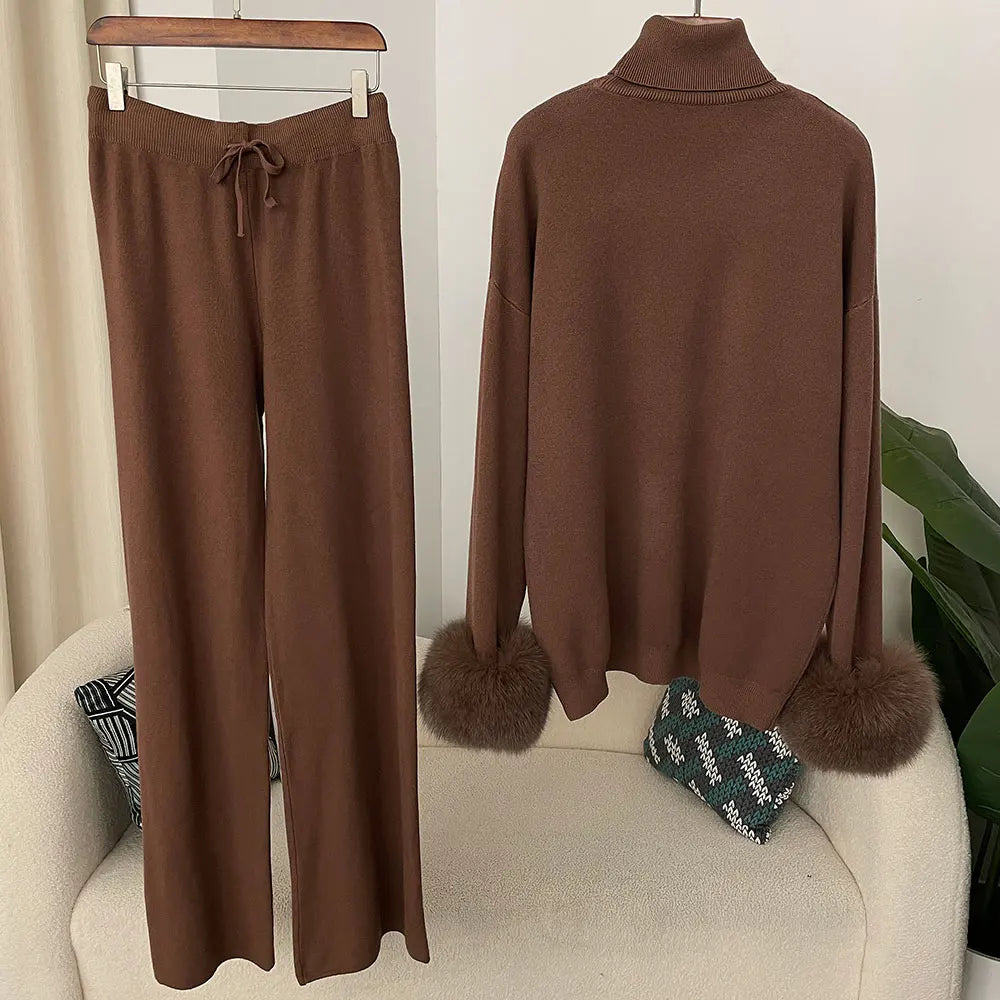 VALORIA | Women’s Fox Fur Cuff Knit Set knit texture