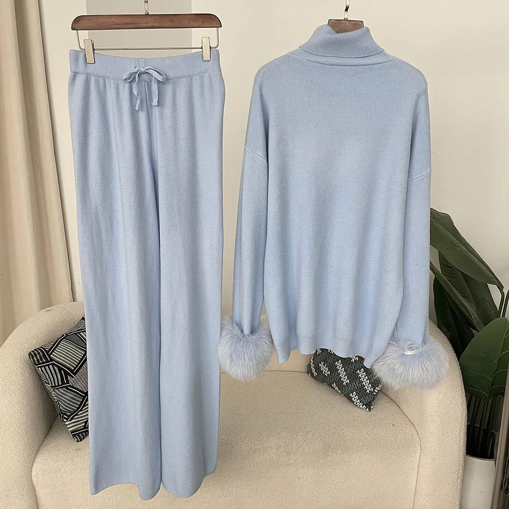 VALORIA | Women’s Fox Fur Cuff Knit Set long sleeve design