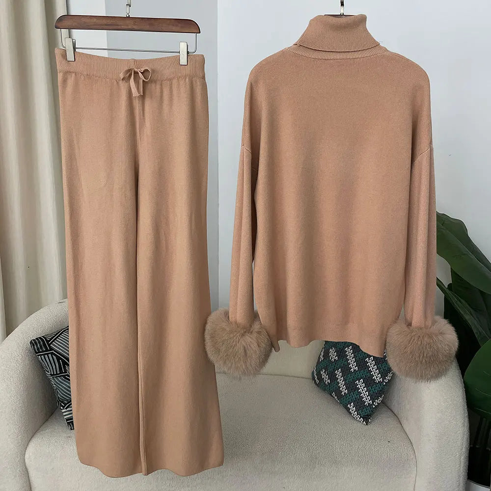 VALORIA | Women’s Fox Fur Cuff Knit Set matching knit outfit