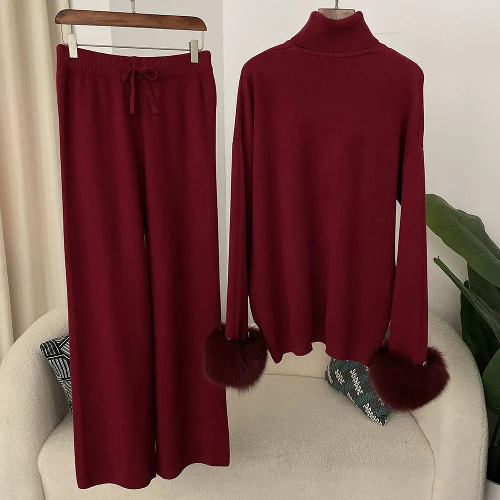 VALORIA | Women’s Fox Fur Cuff Knit Set side view