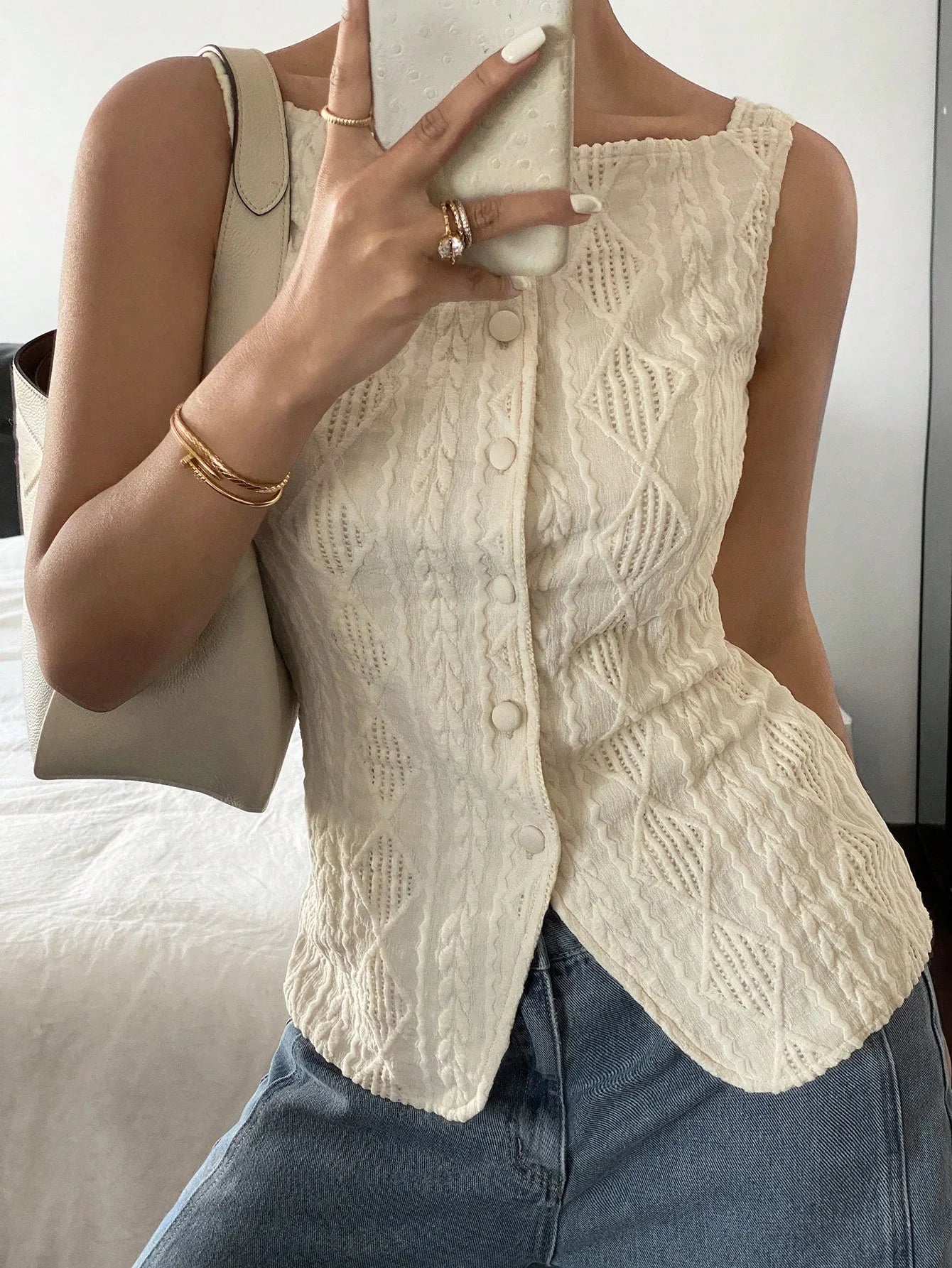 VALORIA | Women’s Geometric Sleeveless Shirt elegant geometric print with contemporary design