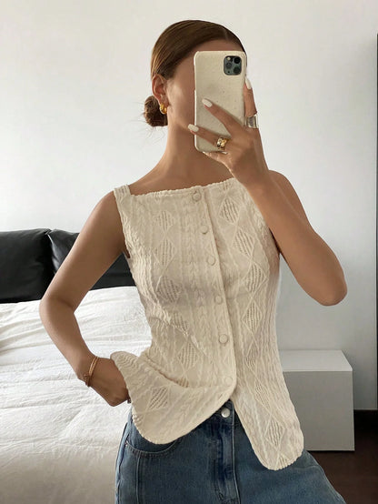 VALORIA | Women’s Geometric Sleeveless Shirt stylish casual blouse for spring and summer wear