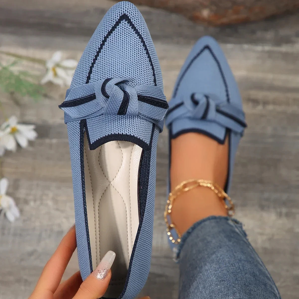 VALORIA | Women’s Knit Pointed-Toe Walking Loafers breathable knit design for all-day comfort