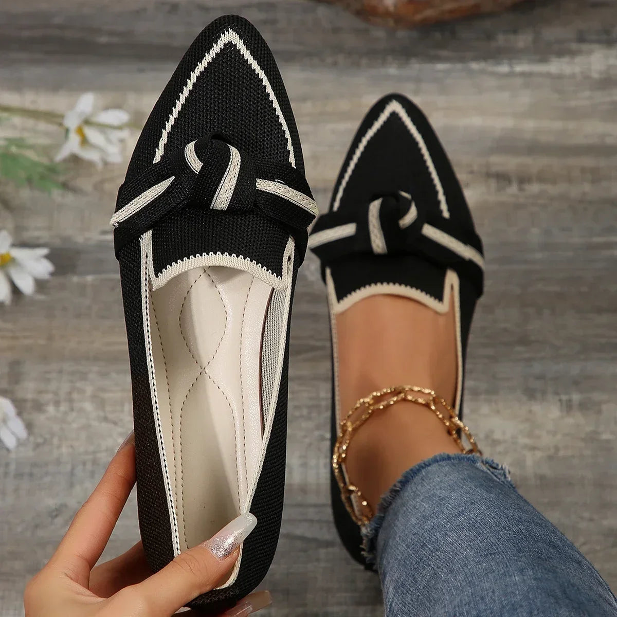 VALORIA | Women’s Knit Pointed-Toe Walking Loafers comfortable walking shoes with elegant pointed toe